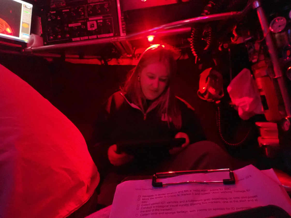 Reviewing the dive plan checklist inside Alvin
